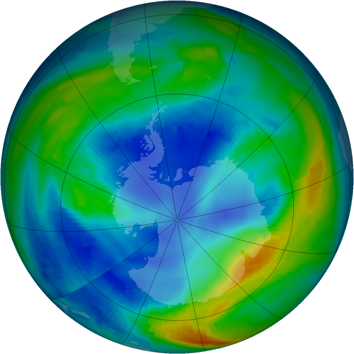 Antarctic ozone map for 09 August 1997